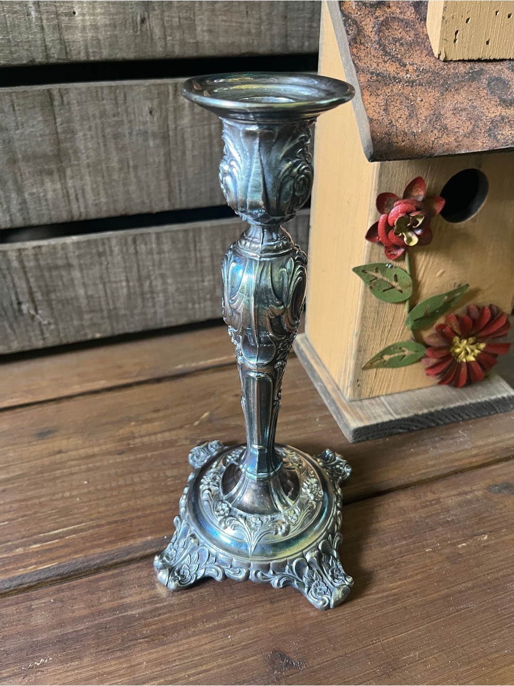 Vintage Wm Rogers & Son Victoria Rose Pattern Silver Plated Candle Holder Mint